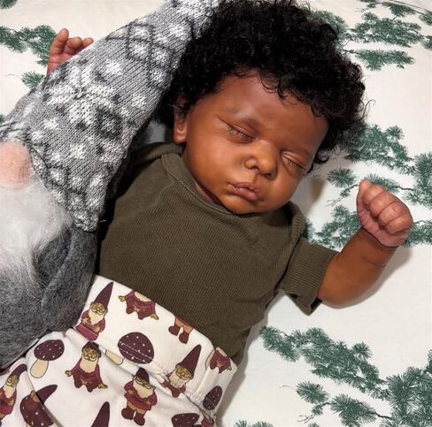 Reborn Baby Dolls Black Boy 19 Inch Soft Body Real Life Baby Dolls Curly Hair Realistic Newborn Black Lifelike African American Baby Doll Toy with Accessories Birthday Xmas Gift for Kids Age 3+ in Kuwait
