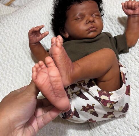 Reborn Baby Dolls Black Boy 19 Inch Soft Body Real Life Baby Dolls Curly Hair Realistic Newborn Black Lifelike African American Baby Doll Toy with Accessories Birthday Xmas Gift for Kids Age 3+ in Kuwait