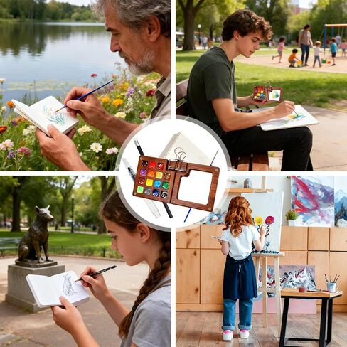 Mini Watercolor Travel Set for Beginners 24 Color Portable Watercolor Paint Set with Walnut Wood Palette Water Brush & Sketchbook Compact Travel Art Supplies for Artists beginner & Painters in Saudi Arabia