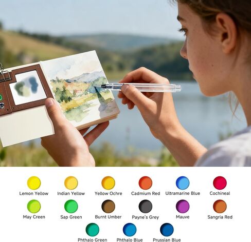 Mini Watercolor Travel Set for Beginners 24 Color Portable Watercolor Paint Set with Walnut Wood Palette Water Brush & Sketchbook Compact Travel Art Supplies for Artists beginner & Painters in Saudi Arabia