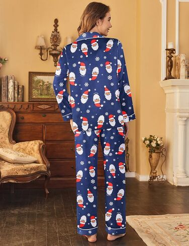 Ekouaer Women Satin Pajamas Set Classic Button Down Long Pjs Set in Saudi Arabia