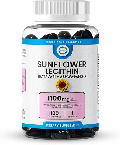 كبسولات هلامية ليسيثين عباد الشمس من TRUEMED - دعم طبيعي للرضاعة وتخفيف آلام القناة للأمهات المرضعات - 1200 مجم، 100 كبسولة هلامية - فك الانسدادات، وتعزيز تدفق الحليب، غني بالأحماض الدهنية والكولين. in Kuwait