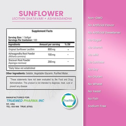 كبسولات هلامية ليسيثين عباد الشمس من TRUEMED - دعم طبيعي للرضاعة وتخفيف آلام القناة للأمهات المرضعات - 1200 مجم، 100 كبسولة هلامية - فك الانسدادات، وتعزيز تدفق الحليب، غني بالأحماض الدهنية والكولين. in Kuwait
