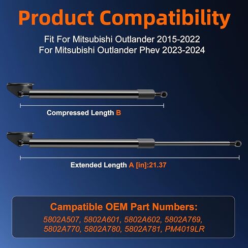 Qty (2) Liftgate Replacement Lift Support with Bracket for Mitsubishi Outlander 2015-2022 Tailgate Rear Hatch, Trunk Shock Strut for Mitsubishi Outlander Phev 2018-2024 Replace OE# 5802A507 in Saudi Arabia