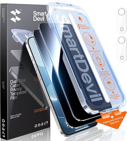 واقي شاشة SmartDevil مكون من 3 قطع لهاتف iPhone 14 Pro Max مع واقي عدسة كاميرا مكون من 3 قطع، غشاء زجاجي مقوى شفاف 9H، تركيب فائق السرعة (خالي من الغبار والفقاعات)، أداة محاذاة in Kuwait