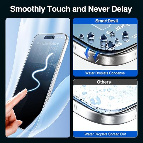 واقي شاشة SmartDevil مكون من 3 قطع لهاتف iPhone 14 Pro Max مع واقي عدسة كاميرا مكون من 3 قطع، غشاء زجاجي مقوى شفاف 9H، تركيب فائق السرعة (خالي من الغبار والفقاعات)، أداة محاذاة in Kuwait