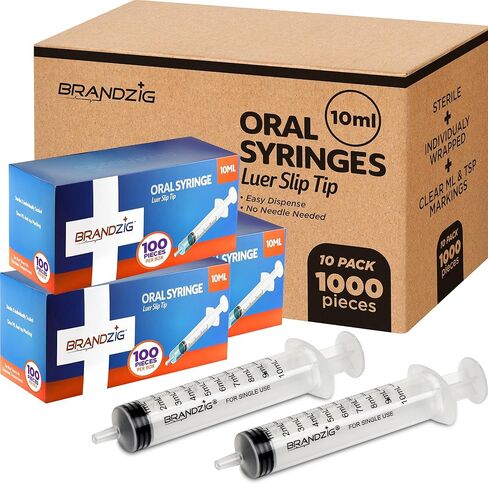 10ml Oral Syringes - 100 Pack – Luer Slip Tip, No Needle, Individually Blister Packed - Medicine Administration For Infants, Toddlers and Small Pets (No cover) in Kuwait