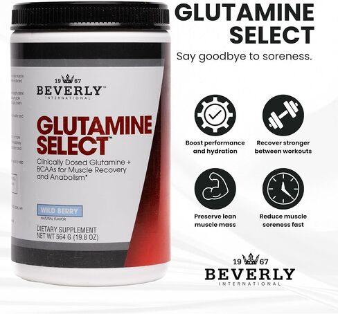 بيفرلي انترناشونال جلوتامين سيليكت، 60 حصة. تركيبة L-Glutamine والأحماض الأمينية ذات الجرعات السريرية للعضلات الخالية من الدهون والتعافي. مسحوق خالي من السكر. BCAA. in Kuwait