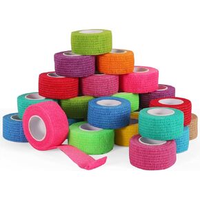 24 Rolls Black Elastic Self Adhesive Bandage Wrap, Breathable Flexible Fabric Non Woven Cohesive Bandage, Ankle Sprains Swelling Medical First Aid Sports Athletic Tape, Dogs Pet Vet Wrap 2" x 5 Yards. in Kuwait