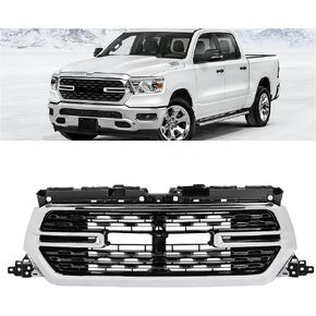 Front Grill Compatible with 2019-2024 Dodge Ram 1500 Laramie/Big Horn/Tradesman Replacement for 68582266AA 68366528AH Front Bumper Grille Painted Black+Chrome Silvery Plastic(ABS) in Saudi Arabia