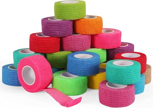 24 Rolls Black Elastic Self Adhesive Bandage Wrap, Breathable Flexible Fabric Non Woven Cohesive Bandage, Ankle Sprains Swelling Medical First Aid Sports Athletic Tape, Dogs Pet Vet Wrap 2" x 5 Yards. in Kuwait