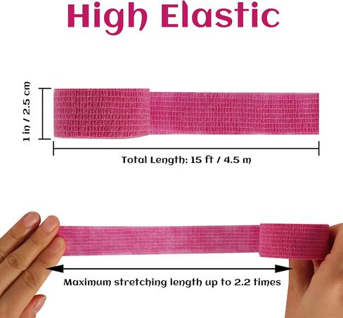 24 Rolls Black Elastic Self Adhesive Bandage Wrap, Breathable Flexible Fabric Non Woven Cohesive Bandage, Ankle Sprains Swelling Medical First Aid Sports Athletic Tape, Dogs Pet Vet Wrap 2" x 5 Yards. in Kuwait
