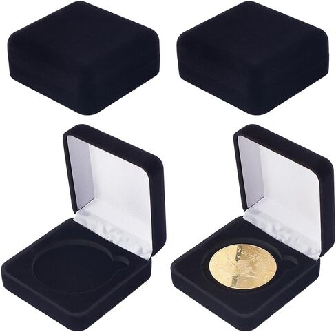 FINGERINSPIRE 4 Pcs 40mm Black Velvet Challenge Coin Storage Gift Box 2.67x2.58x1.4 Square Badge Presentation Display Box Single School Emblem Badge Display Holders Medal Lapel Pin Storage Boxes in Saudi Arabia