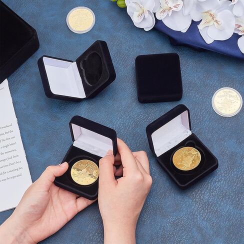 FINGERINSPIRE 4 Pcs 40mm Black Velvet Challenge Coin Storage Gift Box 2.67x2.58x1.4 Square Badge Presentation Display Box Single School Emblem Badge Display Holders Medal Lapel Pin Storage Boxes in Saudi Arabia