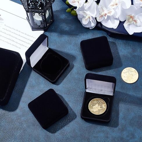 FINGERINSPIRE 4 Pcs 40mm Black Velvet Challenge Coin Storage Gift Box 2.67x2.58x1.4 Square Badge Presentation Display Box Single School Emblem Badge Display Holders Medal Lapel Pin Storage Boxes in Saudi Arabia