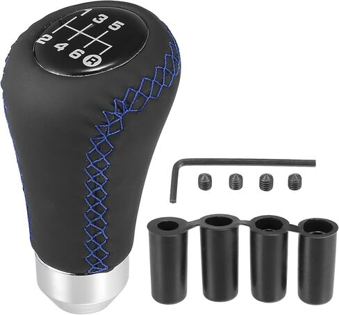 X AUTOHAUX Black Universal 6 Speed Auto Car Gear Lever Shifter Manual Stick Shift Knob PU Leather Blue Stitches in Saudi Arabia