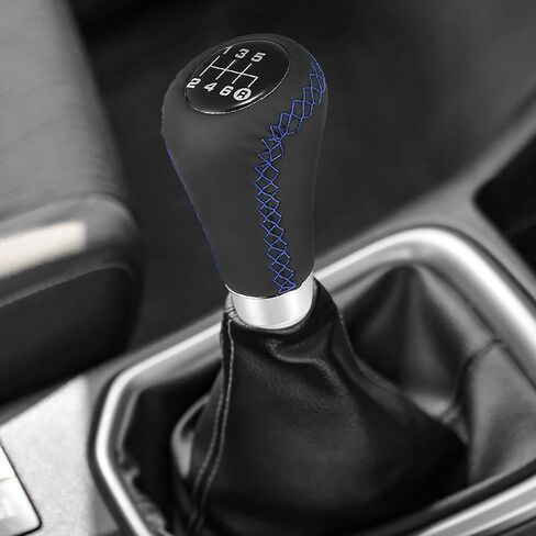 X AUTOHAUX Black Universal 6 Speed Auto Car Gear Lever Shifter Manual Stick Shift Knob PU Leather Blue Stitches in Saudi Arabia