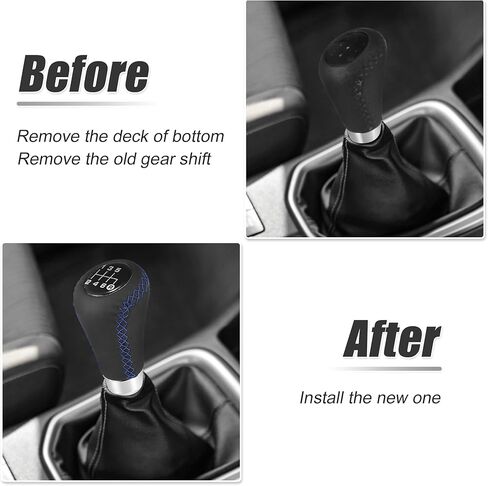 X AUTOHAUX Black Universal 6 Speed Auto Car Gear Lever Shifter Manual Stick Shift Knob PU Leather Blue Stitches in Saudi Arabia