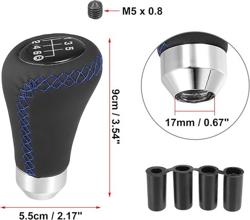 X AUTOHAUX Black Universal 6 Speed Auto Car Gear Lever Shifter Manual Stick Shift Knob PU Leather Blue Stitches in Saudi Arabia