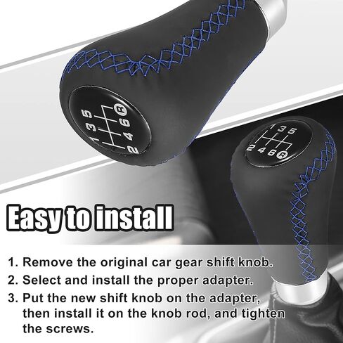 X AUTOHAUX Black Universal 6 Speed Auto Car Gear Lever Shifter Manual Stick Shift Knob PU Leather Blue Stitches in Saudi Arabia