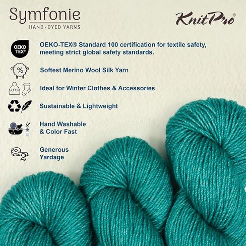 KnitPro Symfonie Hand Dyed Yarn | Extra Fine Merino Wool & Silk Blend for Knitting & Crocheting, DK Weight, Oeko-TEX Certified, Colorfast Fiber 182m, 100g Skein | Luna Semi-Solid Pink Pearl in Saudi Arabia