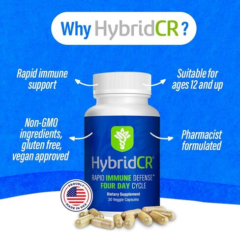 HybridCR Rapid Immune Boost Defense | Zinc, Echinacea, Andrographis, Ginseng, Selenium, Gluten-Free & Non-GMO | 5-In-1 Immune Support Supplement | Pharmacist Formulated 1 Month Supply (30 Veggie Caps) in Kuwait