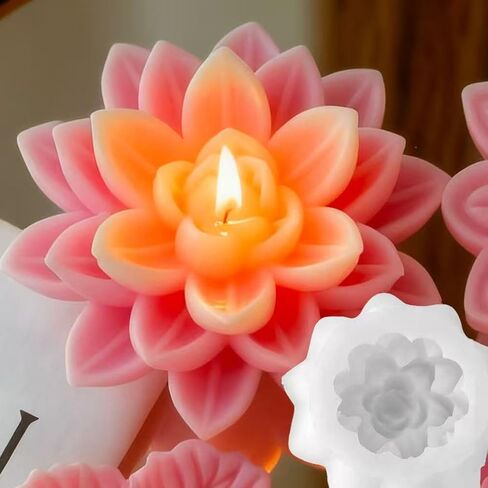 3D Flower Candle Molds for Candle Making Supplies, Lotus Resin Mold Silicone Water Lily Mold for DIY Scented Candles, Soy Wax, Epoxy Resin, Fondant, Cupcake Topper in Saudi Arabia
