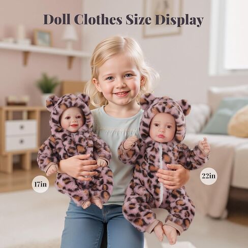 BABESIDE Reborn Baby Doll Clothes Set for 17-22 Inch Dolls, Cozy Babydolls Clothes Onesie with Hat for Lifelike Reborn Baby Doll Accessories, Leopard Print in Saudi Arabia