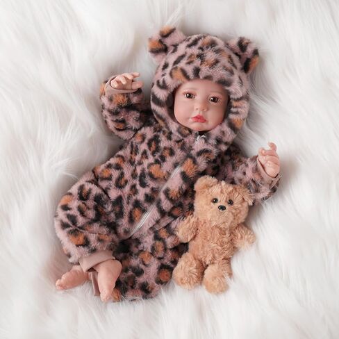 BABESIDE Reborn Baby Doll Clothes Set for 17-22 Inch Dolls, Cozy Babydolls Clothes Onesie with Hat for Lifelike Reborn Baby Doll Accessories, Leopard Print in Saudi Arabia