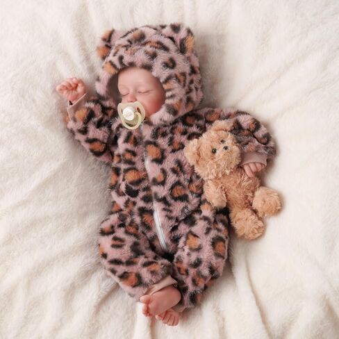 BABESIDE Reborn Baby Doll Clothes Set for 17-22 Inch Dolls, Cozy Babydolls Clothes Onesie with Hat for Lifelike Reborn Baby Doll Accessories, Leopard Print in Saudi Arabia
