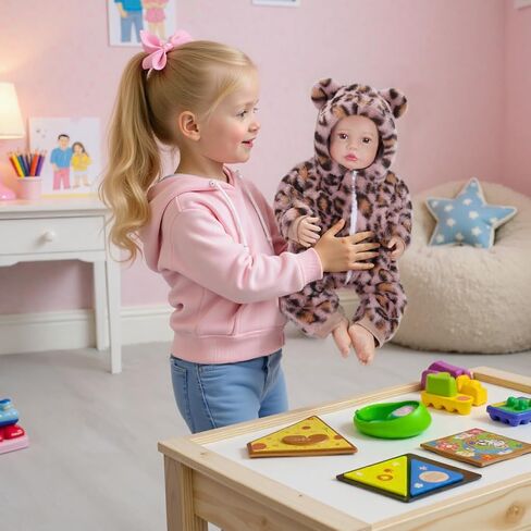 BABESIDE Reborn Baby Doll Clothes Set for 17-22 Inch Dolls, Cozy Babydolls Clothes Onesie with Hat for Lifelike Reborn Baby Doll Accessories, Leopard Print in Saudi Arabia