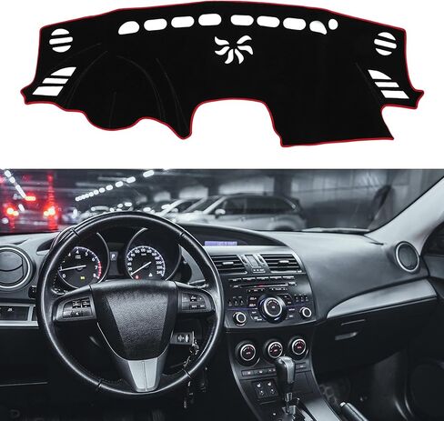 Motoforti Dash Cover, Non-Slip Dashboard Carpet Mat for Mazda 3 2014-2018, Polyester, Black Red in Saudi Arabia