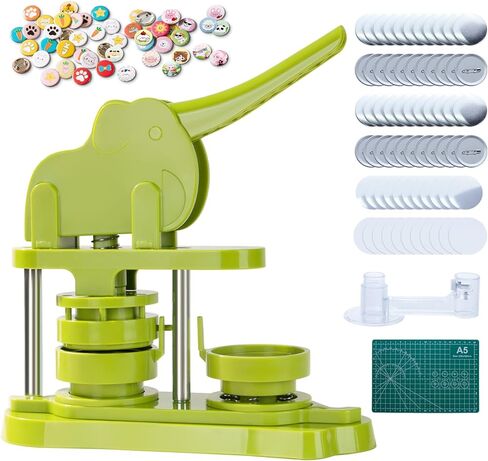 آلة صنع الأزرار - 58 مم (2.28 بوصة) مجموعة أدوات ضغط شارة صانع الدبابيس الخضراء DIY بدون تركيب مع 200 قطعة من مستلزمات صانع الأزرار وقاطع الدائرة وحصيرة القطع والصورة in Kuwait