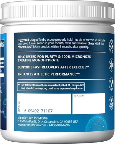 MRM Nutrition Creatine Monohydrate 500 | 100% micronized | Amino acids | Muscle Recovery + Energy Production | Keto + Low-carb Friendly | Performance Powder | 100 Servings in Kuwait