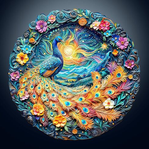 Wooden Puzzles for Adults - Unique Animal Shaped Peacock Puzzle, 3D Vision Wooden Jigsaw Puzzle, Christmas Birthday Gifts for Friends/Family, Home Decor 11.4 * 11.4in 200pcs in Saudi Arabia