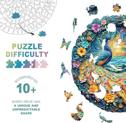 Wooden Puzzles for Adults - Unique Animal Shaped Peacock Puzzle, 3D Vision Wooden Jigsaw Puzzle, Christmas Birthday Gifts for Friends/Family, Home Decor 11.4 * 11.4in 200pcs in Saudi Arabia