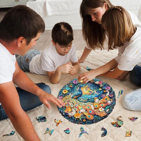 Wooden Puzzles for Adults - Unique Animal Shaped Peacock Puzzle, 3D Vision Wooden Jigsaw Puzzle, Christmas Birthday Gifts for Friends/Family, Home Decor 11.4 * 11.4in 200pcs in Saudi Arabia