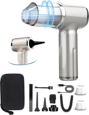 Car Vacuum Portable Cordless,22000Pa 4 in 1 Vacuum Cleaner&Air Duster,120W High Power Brushless Motor Handheld Vacuum Cordless,Type-C Charge,Multi-Nozzles for Car,Home,Office,Pet(Bright Silver) in Saudi Arabia