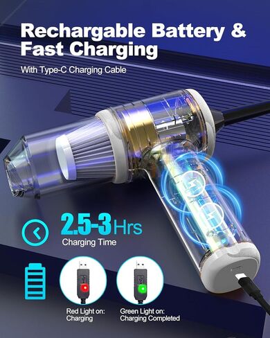 Car Vacuum Portable Cordless,22000Pa 4 in 1 Vacuum Cleaner&Air Duster,120W High Power Brushless Motor Handheld Vacuum Cordless,Type-C Charge,Multi-Nozzles for Car,Home,Office,Pet(Bright Silver) in Saudi Arabia
