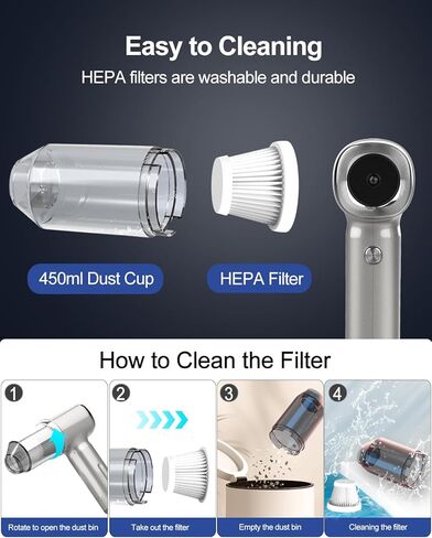 Car Vacuum Portable Cordless,22000Pa 4 in 1 Vacuum Cleaner&Air Duster,120W High Power Brushless Motor Handheld Vacuum Cordless,Type-C Charge,Multi-Nozzles for Car,Home,Office,Pet(Bright Silver) in Saudi Arabia