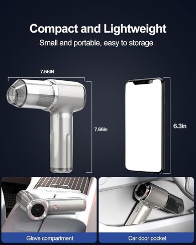 Car Vacuum Portable Cordless,22000Pa 4 in 1 Vacuum Cleaner&Air Duster,120W High Power Brushless Motor Handheld Vacuum Cordless,Type-C Charge,Multi-Nozzles for Car,Home,Office,Pet(Bright Silver) in Saudi Arabia