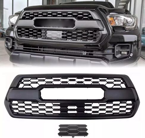 Front Bumper Grille Grill With Radar Garnish Sensor Cover Fit For 2016-2023 Toyota Tacoma Front Upper Grille With Accessories Matte Black in Saudi Arabia