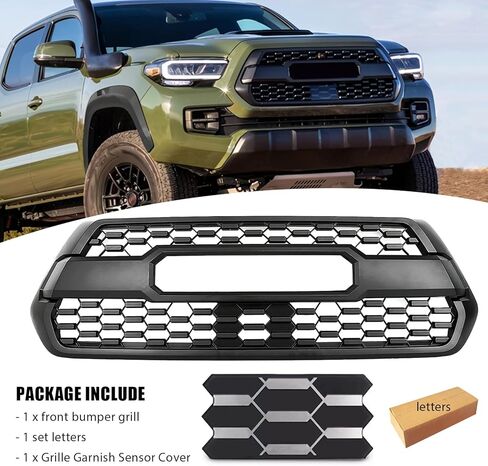 Front Bumper Grille Grill With Radar Garnish Sensor Cover Fit For 2016-2023 Toyota Tacoma Front Upper Grille With Accessories Matte Black in Saudi Arabia