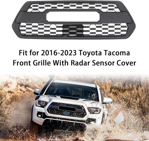 Front Bumper Grille Grill With Radar Garnish Sensor Cover Fit For 2016-2023 Toyota Tacoma Front Upper Grille With Accessories Matte Black in Saudi Arabia