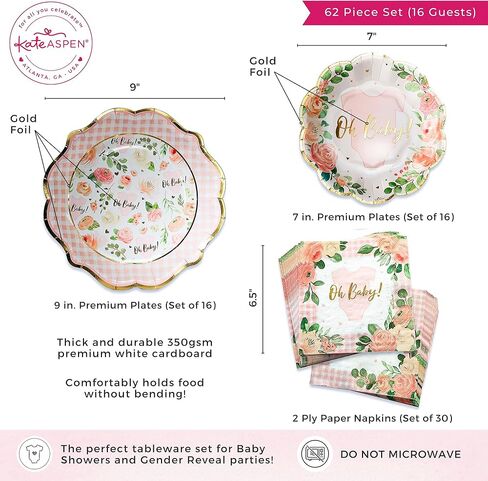 Kate Aspen We Can Bearly Wait Baby Shower Plates and Napkins Party Decorations Plates & Napkins; Adorable & Classic Teddy Bear Baby Shower (62 Piece - 16 Guests) in Saudi Arabia
