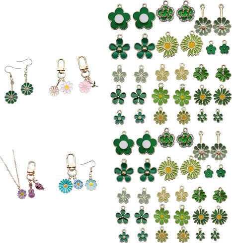 60pcs15 أنواع من سحر الزهور لصنع المجوهرات، سحر زهرة المينا لقلادة، سوار، حلق للهدايا، هذا المكتب، والسفر، ومبدعي الأعمال اليدوية in Kuwait