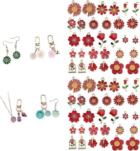 60pcs15 أنواع من سحر الزهور لصنع المجوهرات، سحر زهرة المينا لقلادة، سوار، حلق للهدايا، هذا المكتب، والسفر، ومبدعي الأعمال اليدوية in Kuwait