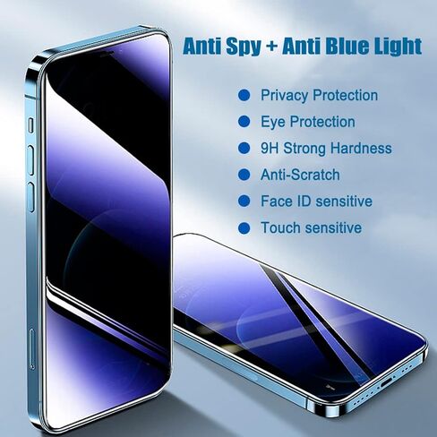 [2 Pack Compatible with iPhone 13 Pro Max & iPhone 14 Plus Anti Blue Light Privacy Screen Protector 6.7", Scratch Resistant, Anti-Shatter Tempered Glass Film, Rounded Edge Full Coverage in Saudi Arabia