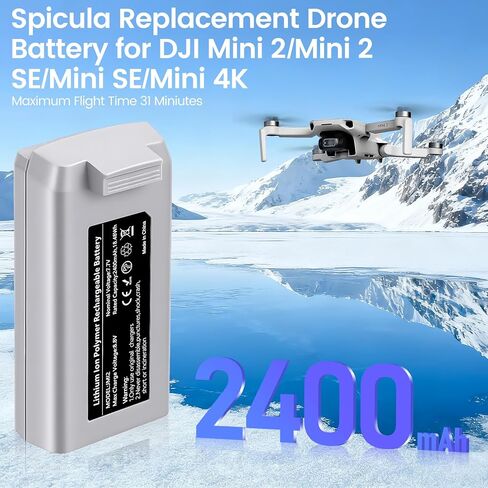 2-Pack 2400mAh Capacity Intelligent Drone Replacement Battery, Max Flight time up to 31 Minutes, Compatible with Mini 4K/2/SE/2 SE Drones in Saudi Arabia