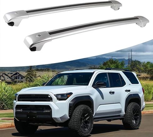 قضبان متقاطعة مناسبة لسيارة Toyota 4Runner 2025 مع قضبان جانبية مرتفعة وقضبان عرضية من الألومنيوم قطعتين رفوف سقف قابلة للقفل على السطح حقيبة حمل البضائع وحقيبة الأمتعة ودراجة الكاياك فضية in Saudi Arabia